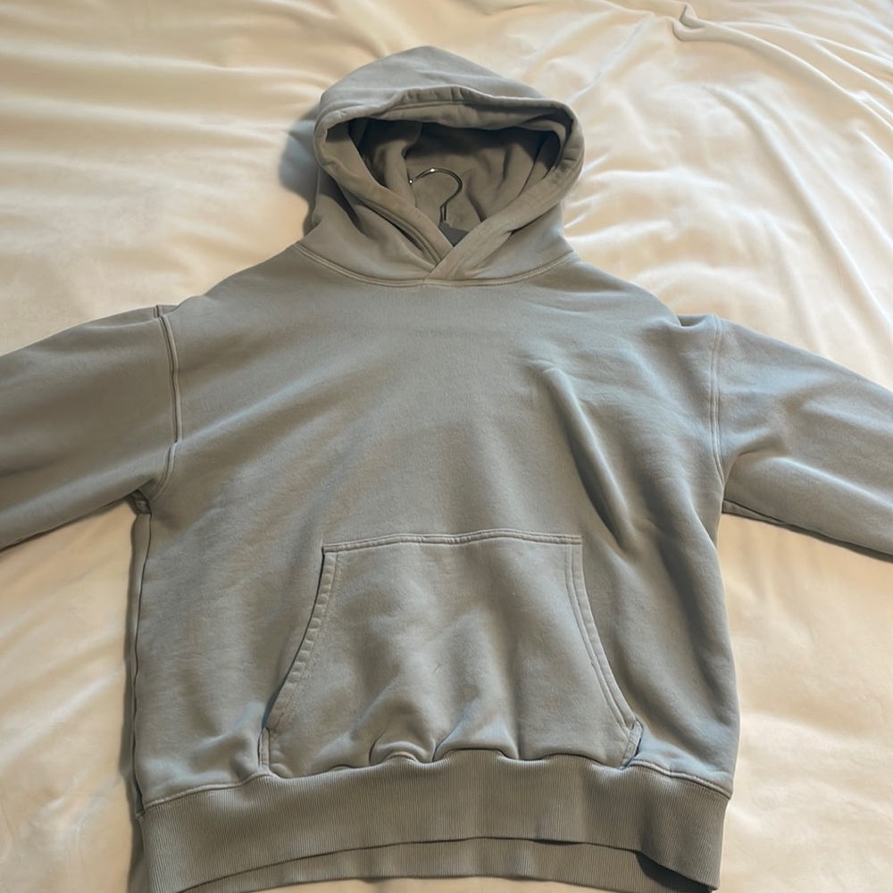 Aritzia Tna Cozy Fleece Perfect Hoodie In Taupe Blue/Green Color